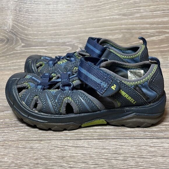 Merrell Hydro Hiker Toddler Boy Sz 12M Blue Leather Neon Green Sandal MC53375 - Picture 3 of 10